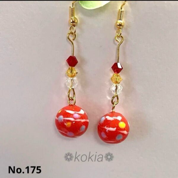 No.175 水ヨーヨー 水風船 ハンドメイド ピアス イヤリング 赤 レジン 夏祭り