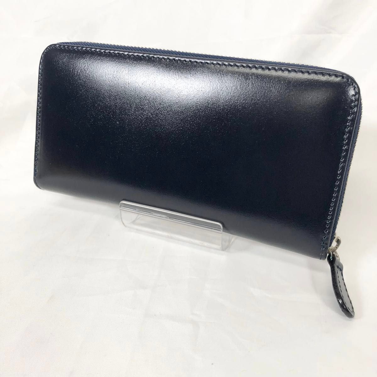 高級 財布 イタリアンレザー 本革 メンズ カード入れ コイン サイフ さいふ 皮 長財布 ラウンドファスナー YKK ネイビー