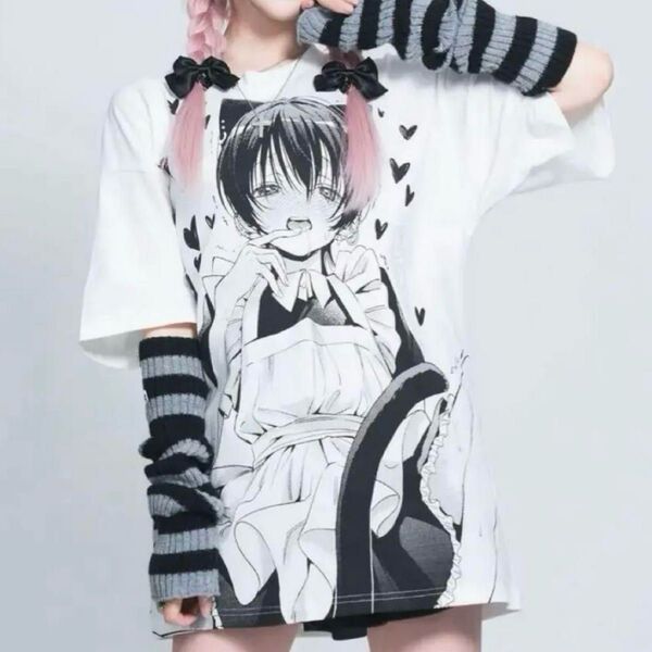 Hauls えちにゃんこメイドBIGTしゃつ はうるず 半袖 Tシャツ 地雷系 サブカル系 はうき