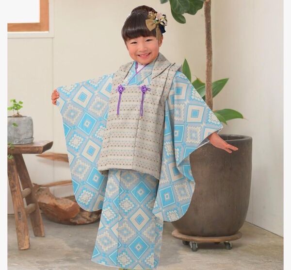 京のみやび 七五三 男の子 水色 女の子 着物 双子 被布セット お祝い 可愛い