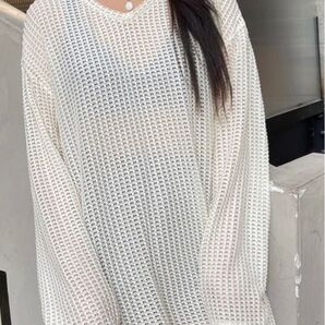 DAZY SHEIN シースルーデザイントップス 春夏 ホワイト レディース XL