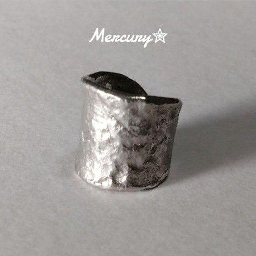 ☆錫イヤーカフMercury水星☆15㎜幅☆ハンドメイド☆メンズレディース☆シルバー系☆痛くならないイヤーカフ☆