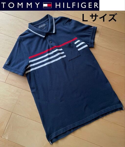 TOMMY HILFIGER トミーヒルフィガー★半袖 ポロシャツ Lサイズ スリムフィット★ネイビー ゆうパケットポスト発送♪