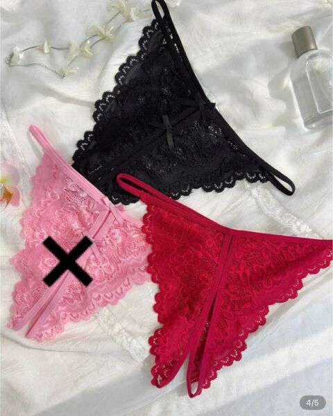 オープンクロッチ 穴開きショーツ セクシーランジェリー Sサイズ ブラック レッド 2枚組 SHEIN