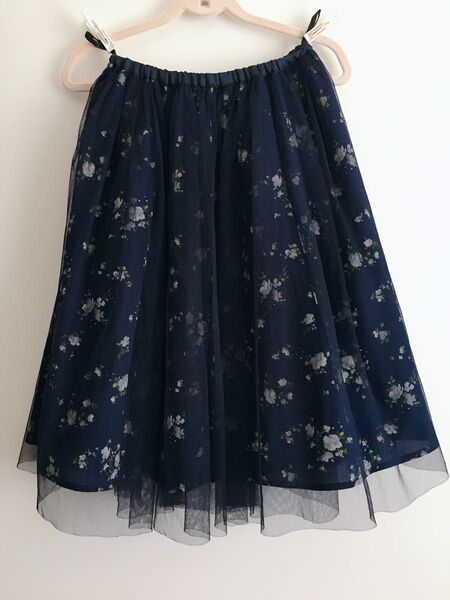 リルニーナ チュールスカート レディース 花柄 ネイビー 膝丈スカート シアーチュチュスカート 花柄スカート