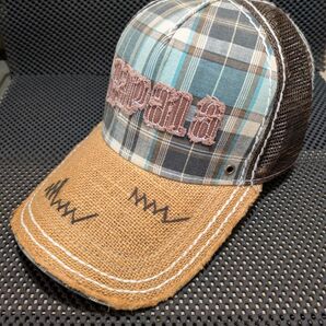 【中古品】ラパラジャパン ジュートブリム&チェックメッシュキャップ ブルー&ブラウン