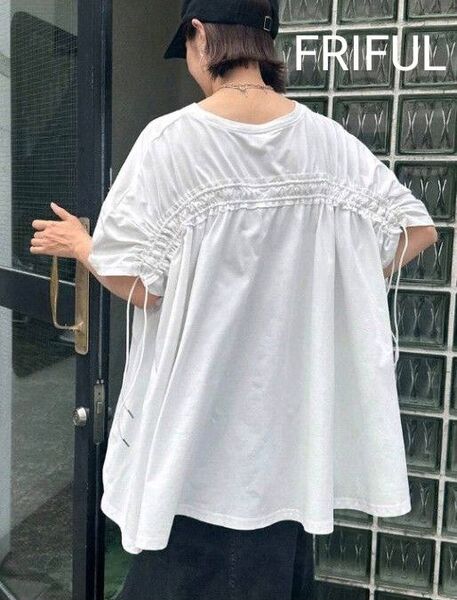 FRIFUL バッグギャザープルオーバー オーバー ホワイト Tシャツ 半袖 白 オーバーサイズ フレア