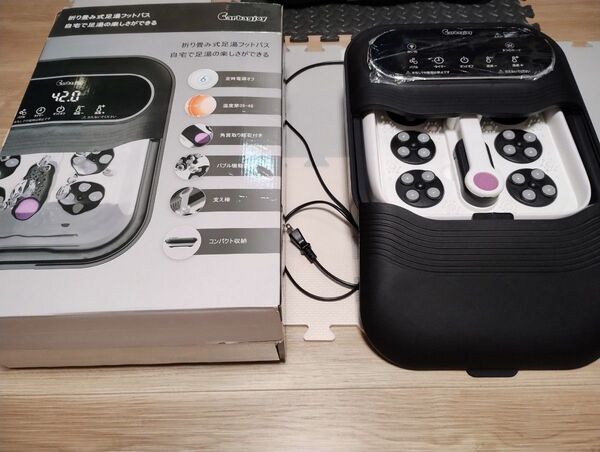家庭用フットバス 足湯 折りたたみ式 AC電源 電動足裏マッサージ、バブル、加熱・保温機能、タイマー機能あり
