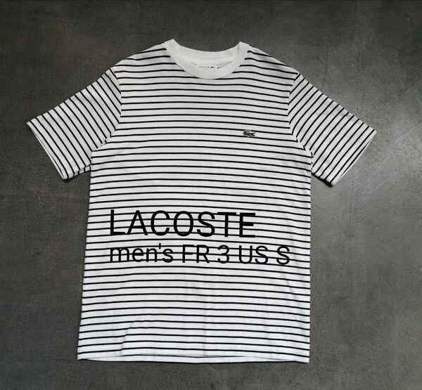 LACOSTE ラコステ 半袖Tシャツ メンズ3(M) 白黒ボーダー 鹿の子地