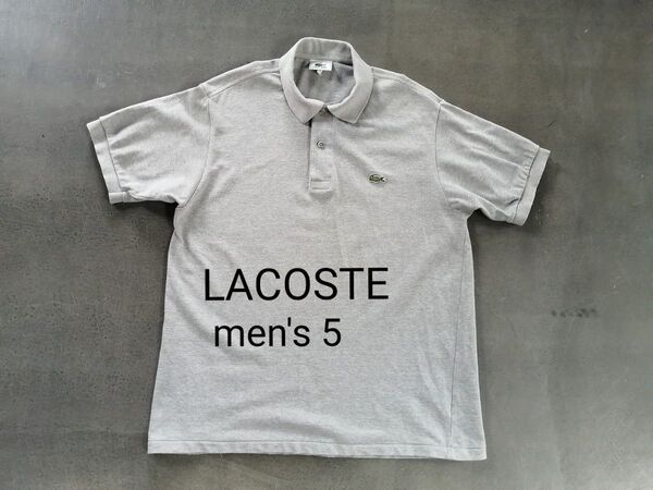 LACOSTE ラコステ 半袖ポロシャツ メンズ5 (L-LL)文字ワニ グレー 鹿の子