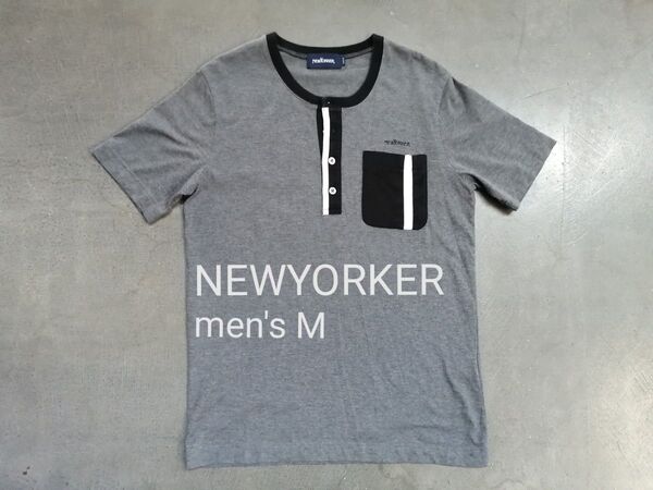NEWYORKER ニューヨーカー 半袖Tシャツ メンズM ヘンリーネック グレー