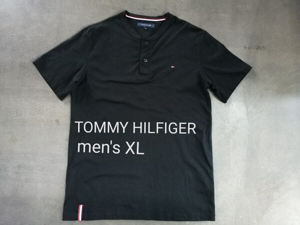TOMMY HILFIGER トミーヒルフィガー 半袖Tシャツ メンズXL ヘンリーネック 黒