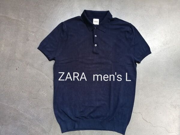 ZARA ザラ 半袖ポロシャツ ニットポロシャツ メンズL ネイビー