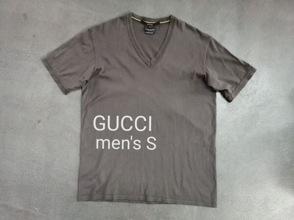 GUCCI グッチ 半袖Tシャツ メンズS Vネック 茶系 イタリア製