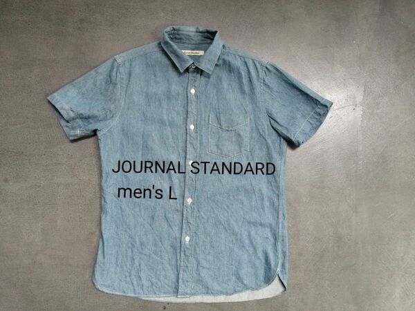 JOURNAL STANDARD ジャーナルスタンダード 半袖シャツ メンズL リネンブレンド インディゴ