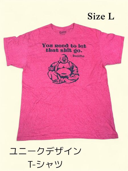 ユニークデザインTシャツ/Buddha メッセージプリント/レッド size L