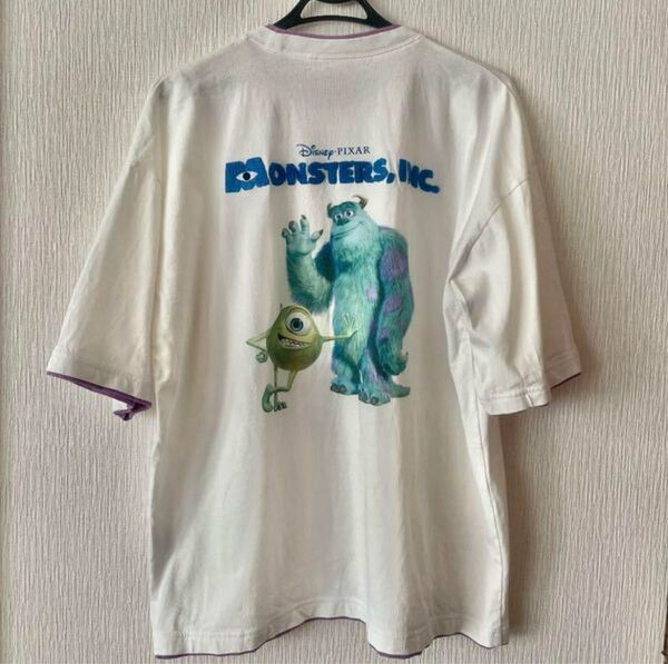 モンスターズ・インク ビックシルエット バックプリント 半袖Tシャツ ディズニー ピクサー ユニセックス M ホワイト アメカジ