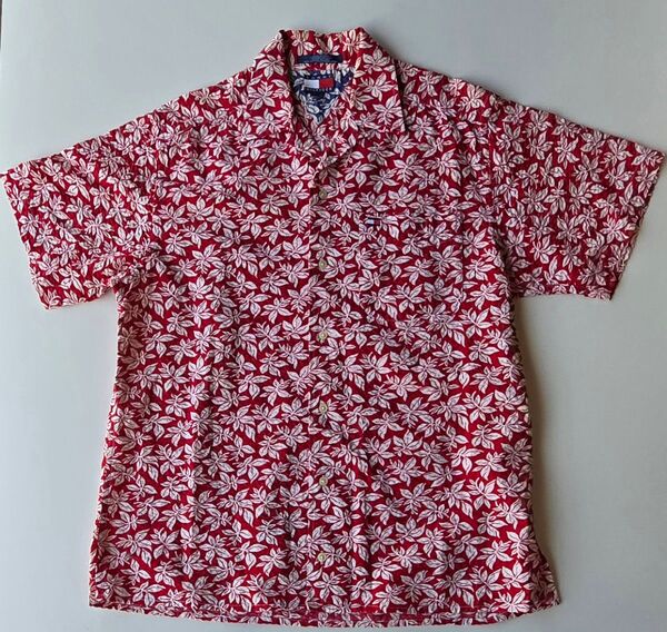 TOMMY HILFIGER 半袖シャツ 花柄 総柄 レッド XSサイズ