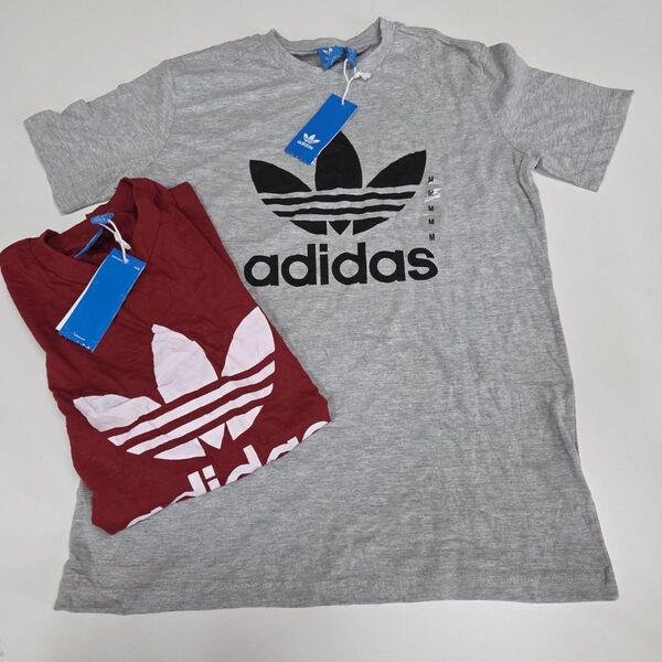 【訳あり】 adidas ロゴ レッド グレー Tシャツ 2枚 M