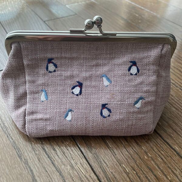 ぽっちり 京都 がま口 小物入れ ペンギン 刺繍ポーチ 化粧ポーチ がま口ポーチ