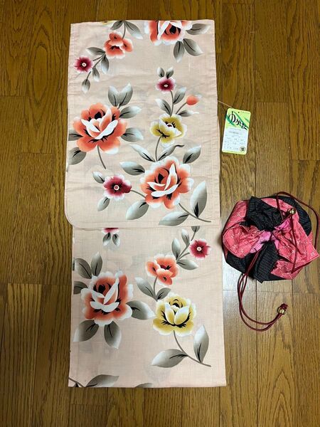 新品 難あり 浴衣と巾着袋セット バラ柄