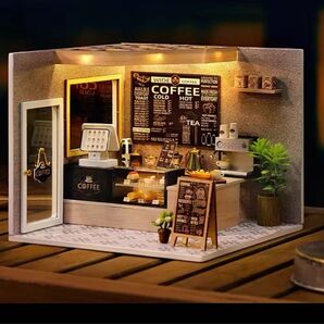 ドールハウスキット コーヒーショップ 悠然珈琲 ミニチュア ダストカバー付 DIY ドールハウス 脳トレ 自由研究 LED