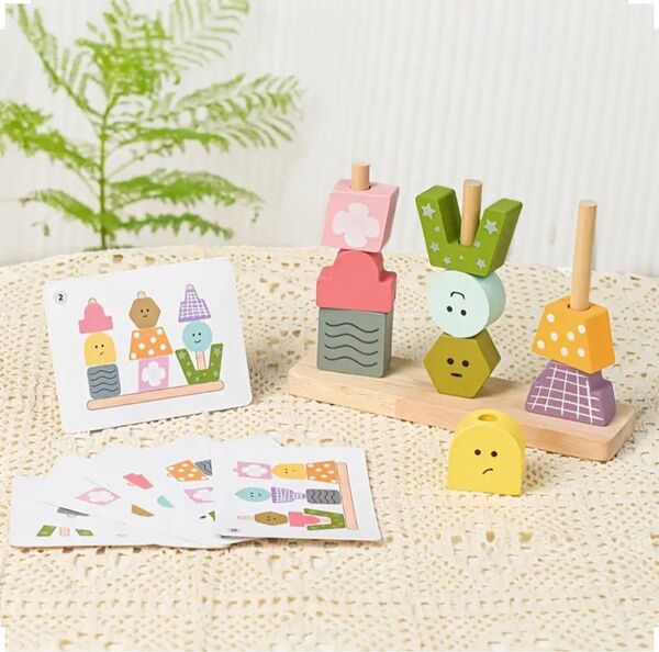 ビーズ積み木 可愛い モンテッソーリ 知育玩具 木製 カラフル 楽しい 指先遊び