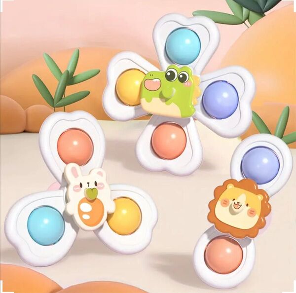 3点 回転動物 お風呂 バンドスピナー 知育玩具 モンテッソーリ おもちゃ