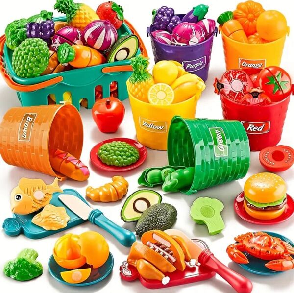 77点セット 調理器具 カット食べ物 野菜 果物 食器 知育玩具 おままごと