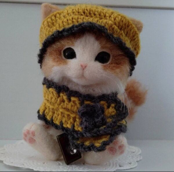 羊毛フェルト★ハンドメイド★茶トラ 猫 ぬいぐるみ 着せ替え