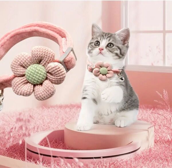 【新品】首輪 鈴付きペットカラー 小型犬 猫 ネックレス 花チャーム やわらかい かわいい 鈴