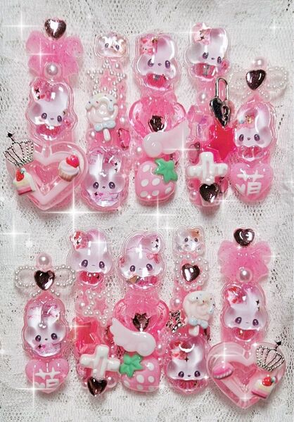 107 現品 ネイルチップ ピンク 量産型 地雷系 ゆめかわ 魔法少女 平成女児 ゴテゴテ ロリータ ボンボンドロップシール 萌