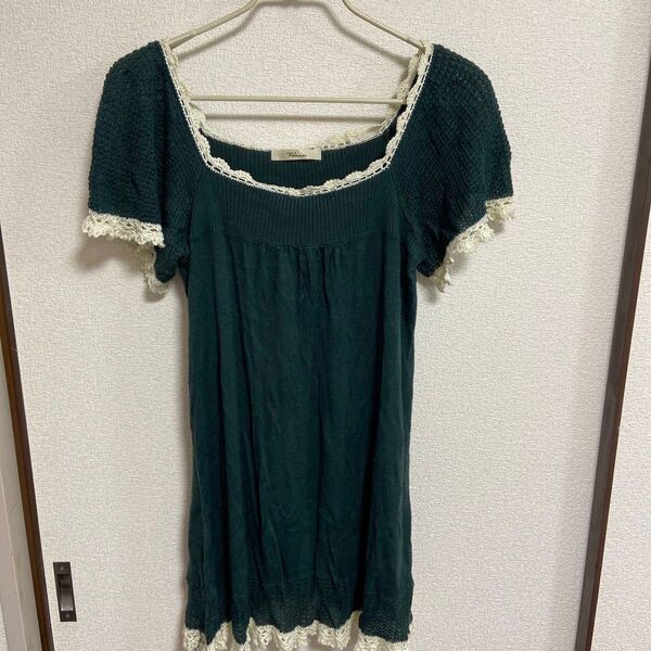 Re チュニック ワンピース サマーニット 半袖 レース M