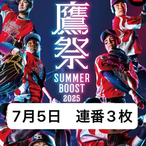 7/5 ソフトバンクホークスVS西武ライオンズ 外野指定席 チケット 連番3枚
