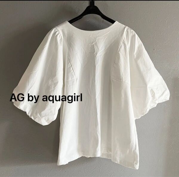 AG by aquagirl アクアガール ボリューム袖 トップス ホワイト 白 ブラウス 七分袖 カットソー 異素材 白