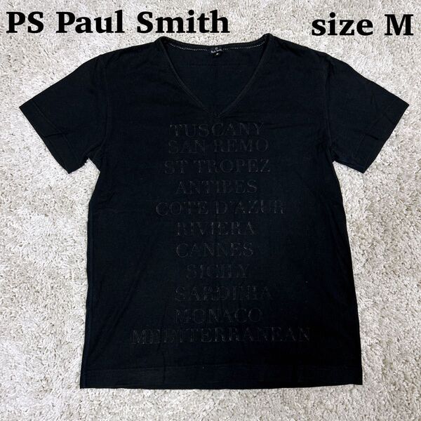 【希少】 PS Paul Smith ポールスミス ロゴ Tシャツ カットソー 半袖 Vネック プリント ブラック 黒 M メンズ