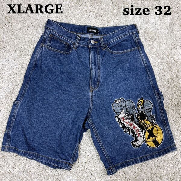 【完売品】X-LARGE 24SS ALIENS DENIM SHORTS エイリアン 刺繍 ハーフパンツ デニム ジーンズ 32