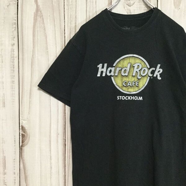 【ハードロックカフェ ストックホルム 半袖ビッグロゴTシャツ】レア 古着感 M 黒 古着