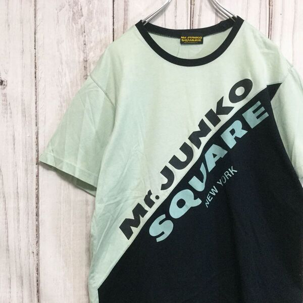 【ミスタージュンコ レトロ リンガーTシャツ】ビッグロゴ 切り替え L相当 日本製 緑 Mr.Junko 半袖 古着