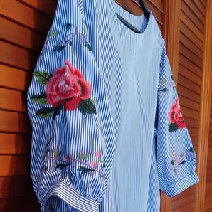 angel plus Tokyo ストライプバラ刺繍チュニック丈トップス ◇タグ付き未使用◇