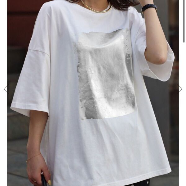 ボンジュールサガン Bonjour sagan 箔プリントビッグシルエットTシャツ オフホワイト カットソー 半袖 トップス