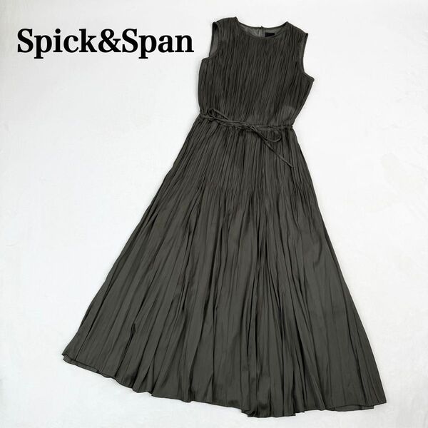 Spick&Span スピック&スパン ノースリーブ デザインギャザーワンピース ロング マキシ丈 日本製 カーキ