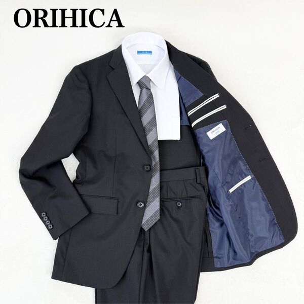 ★美品★ORIHICA オリヒカ セットアップ ブラックフォーマル A5 クロ 無地 冠婚葬祭 スーツ ビジネス 礼服 M
