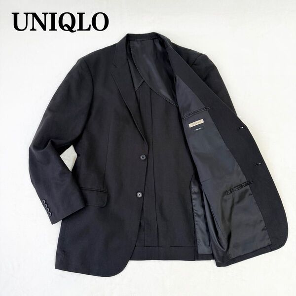 UNIQLO ユニクロ リネンブレンド テーラードジャケット サイドベンツ 麻混 ブラック カジュアル ビジネス 大きいサイズ