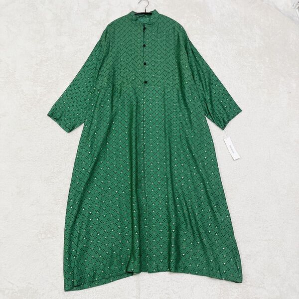 タグ付き未使用 house of lotus シャツワンピース グリーン ドット