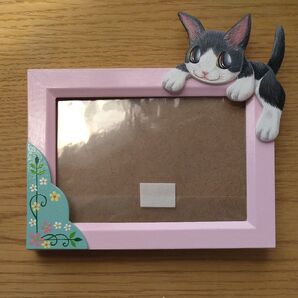 猫9・スタンドフォトフレーム(ハガキサイズ)まとめ同梱不可 インテリア雑貨 ハンドメイド 写真立て 猫雑貨 黒白ハチワレ猫