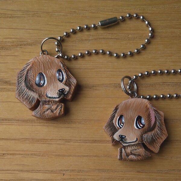 ダックスフンドNo6・小さいキーホルダー2個セット バッグチャーム ハンドメイド 雑貨 犬 犬雑貨 アクセサリー