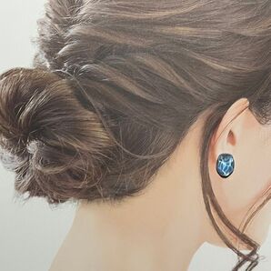 水面 ピアス ブルー系 両耳 ハンドメイド レジン アレルギー対応サージカルステンレス製金具
