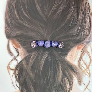 パープル系 水面バレッタ ハンドメイド バレッタ レジン 水面 お花入り 髪留め 髪飾り