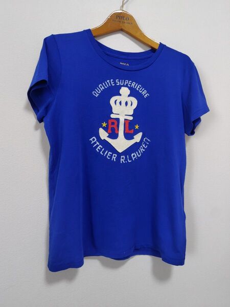 【POLO RALPH LAUREN】ロゴTシャツ 刺繍ワッペンマリン M 美品 ネイビー ポロラルフローレン カットソー